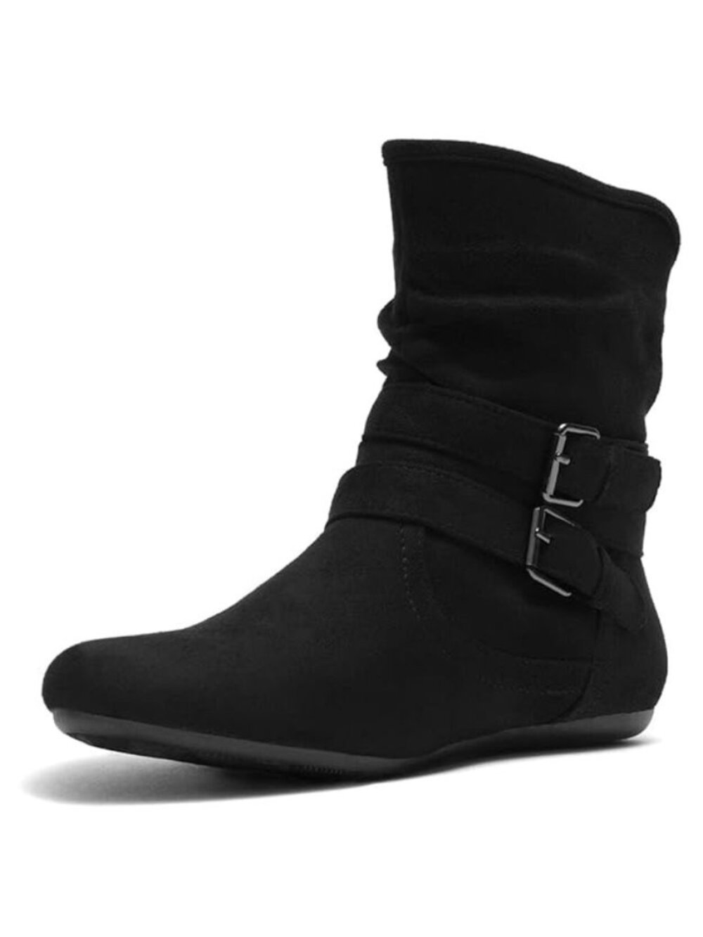 Herstyle Lindell Size 8.5 Ankle Booties Flat Black Buckle Accent Side Zipper
